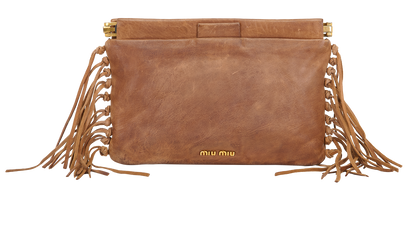 Fringe Clutch, &pound;320, Handbags, Brown, Leather, Front view